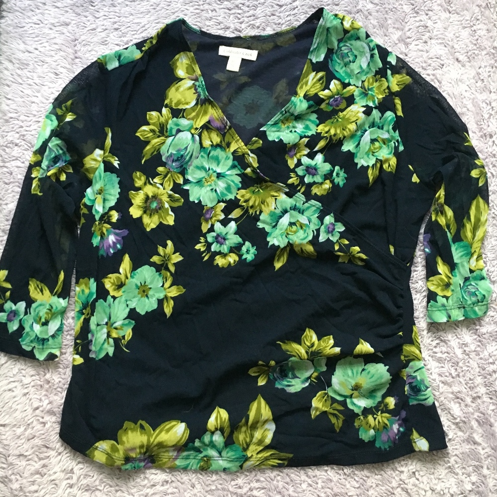 NWOT Coldwater Creek Floral Wrapped Sheer Blouse